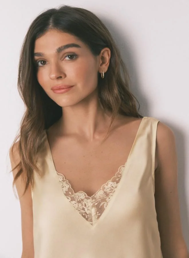 women'secret  Yellow satin and lace short pyjamas for Women | Best Price UAE